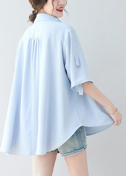 Women Sky Blue Oversized Low High Design Chiffon Shirt Summer Ada Fashion