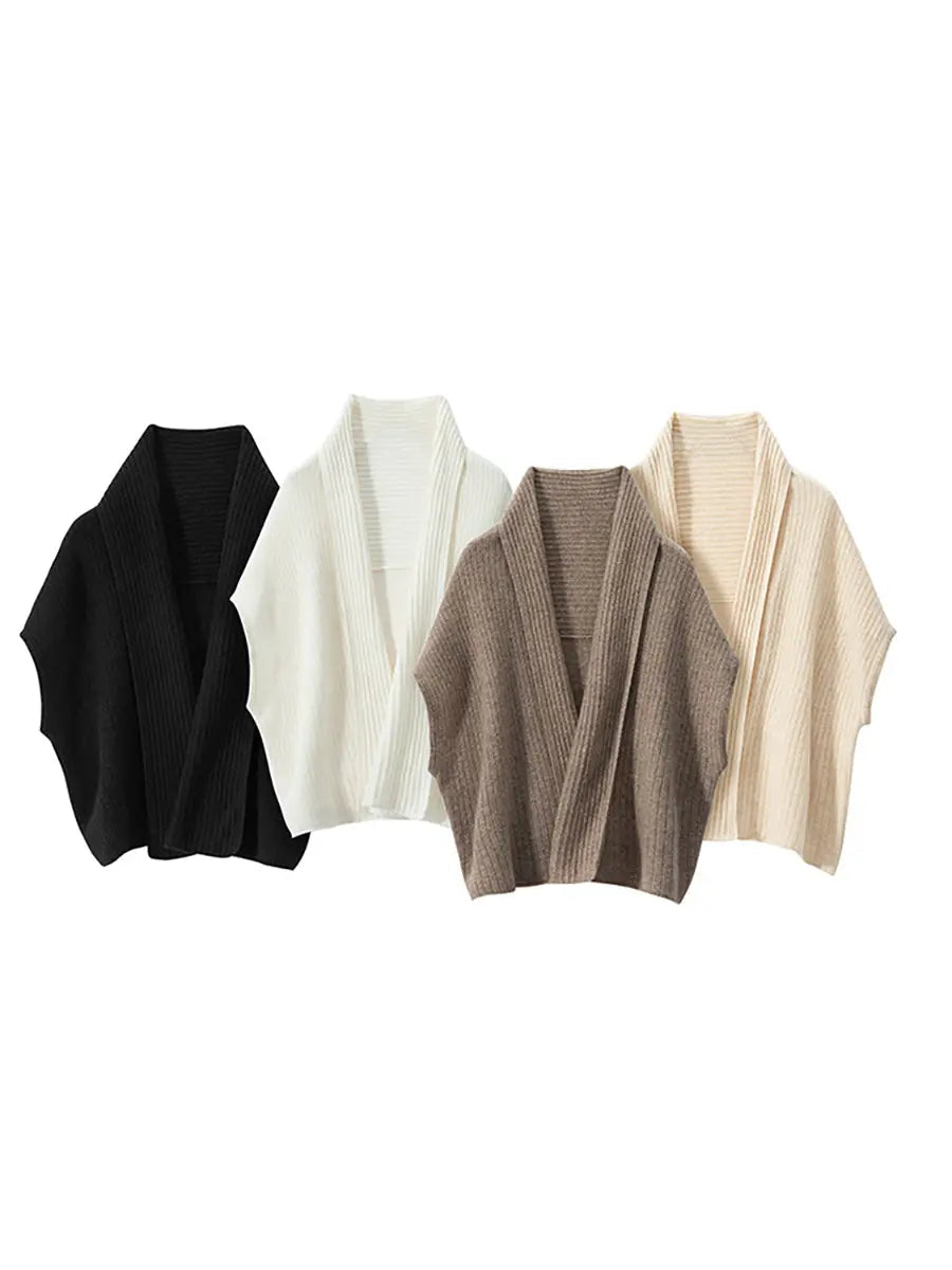 Women Solid Casual Cashmere Knitted Shawl Cardigan Ada Fashion