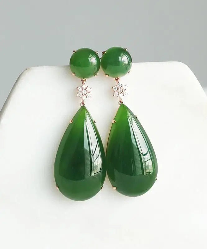 Women Spinach Green Jade Zircon Water Drop Drop Earrings Ada Fashion