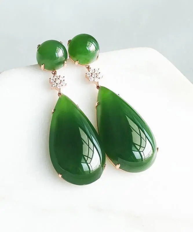 Women Spinach Green Jade Zircon Water Drop Drop Earrings Ada Fashion