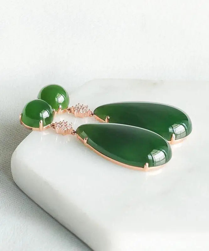 Women Spinach Green Jade Zircon Water Drop Drop Earrings Ada Fashion