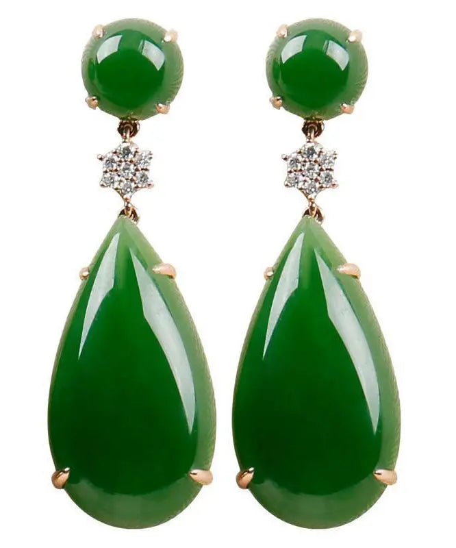 Women Spinach Green Jade Zircon Water Drop Drop Earrings Ada Fashion