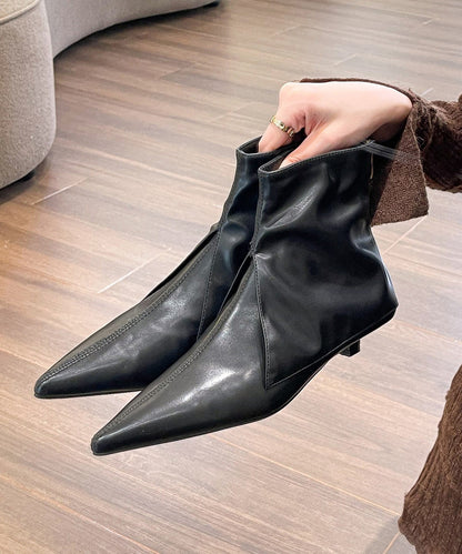 Ankle Boots Khaki Faux Leather Pointed Toe