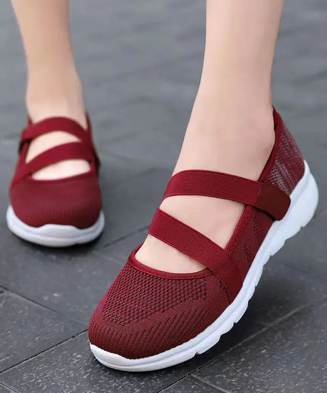 Women Splicing Flat Shoes Red Comfy Breathable Mesh Ada Fashion