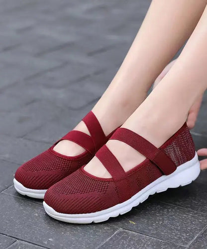 Women Splicing Flat Shoes Red Comfy Breathable Mesh Ada Fashion