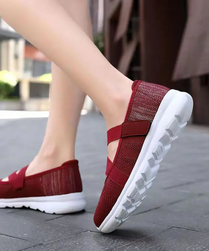 Women Splicing Flat Shoes Red Comfy Breathable Mesh Ada Fashion