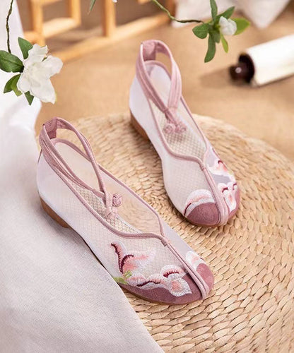 Women Splicing Sandals Pink Tulle Hollow Out Embroidery LY7684