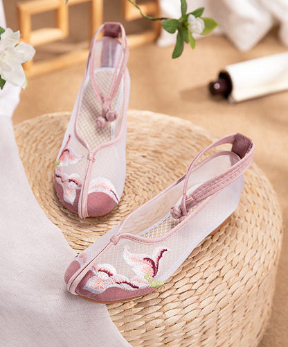 Women Splicing Sandals Pink Tulle Hollow Out Embroidery LY7684