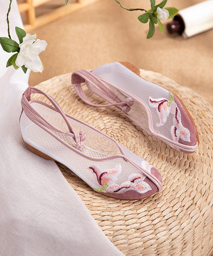 Women Splicing Sandals Pink Tulle Hollow Out Embroidery LY7684