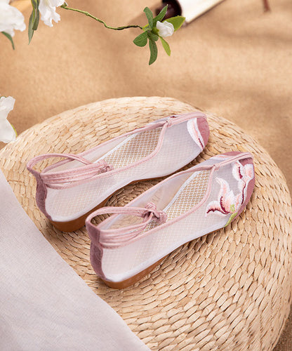 Women Splicing Sandals Pink Tulle Hollow Out Embroidery LY7684