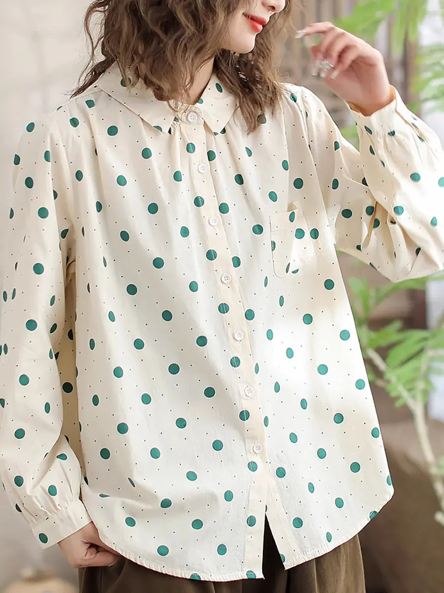 Women Spring Artsy Dot Long Sleeve Shirt Ada Fashion