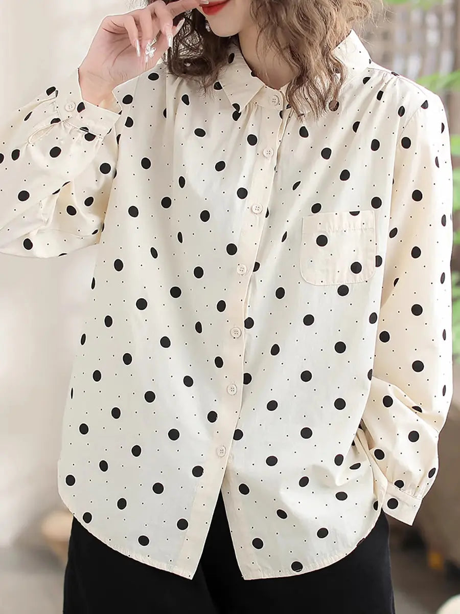 Women Spring Artsy Dot Long Sleeve Shirt Ada Fashion