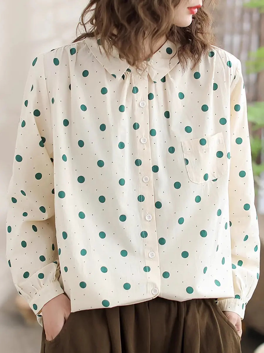 Women Spring Artsy Dot Long Sleeve Shirt Ada Fashion