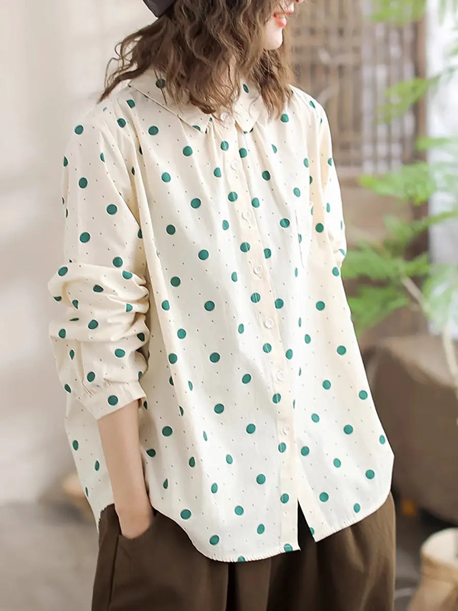 Women Spring Artsy Dot Long Sleeve Shirt Ada Fashion