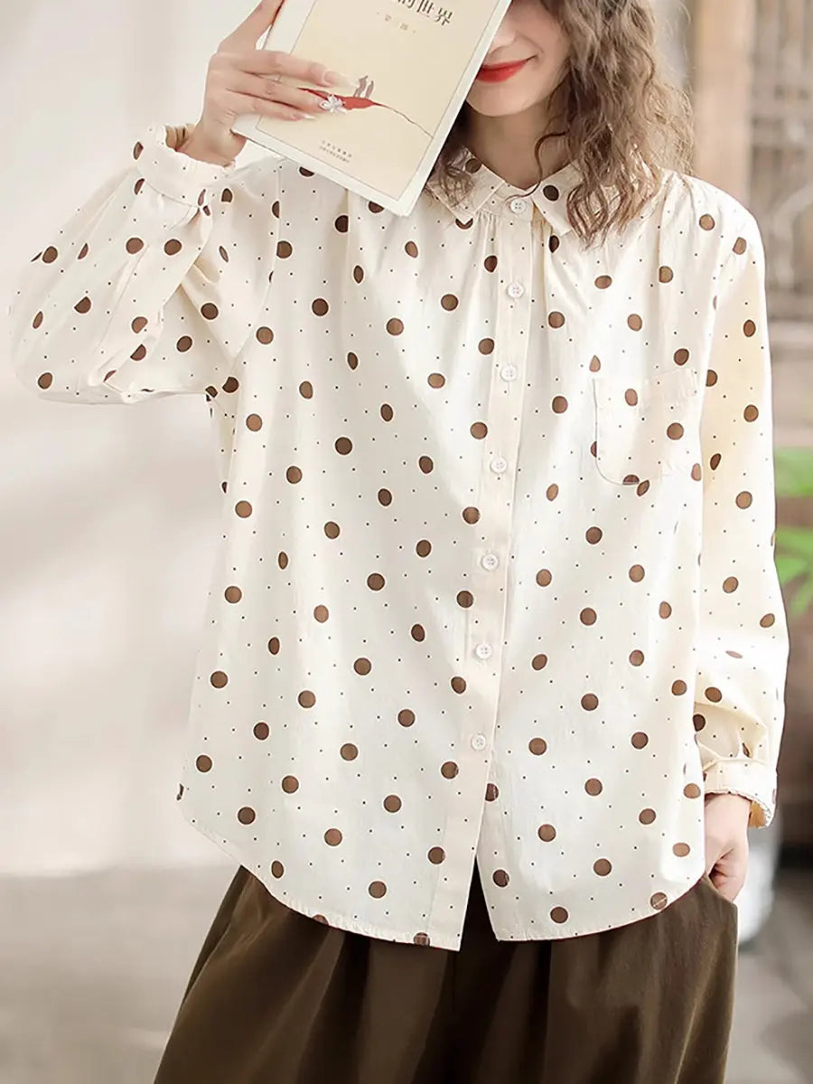 Women Spring Artsy Dot Long Sleeve Shirt Ada Fashion