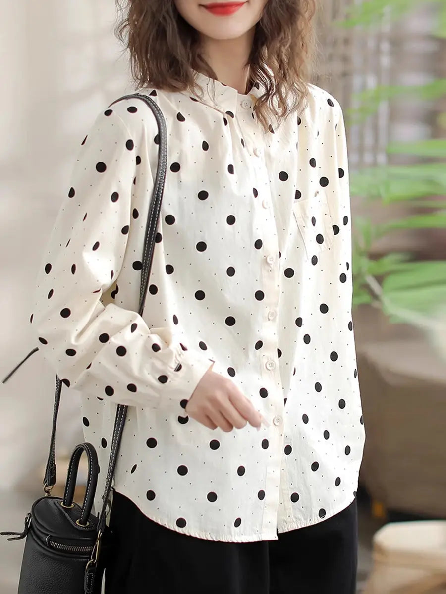 Women Spring Artsy Dot Long Sleeve Shirt Ada Fashion