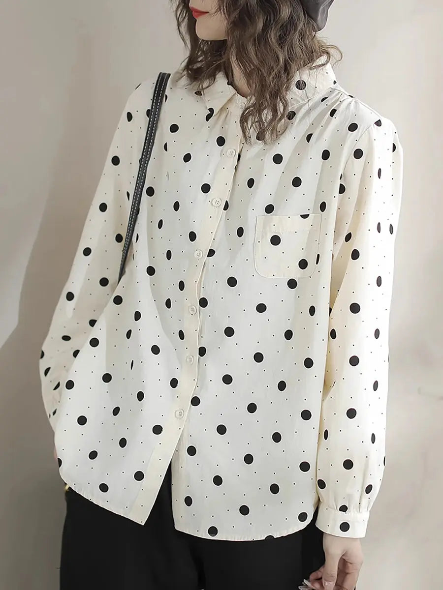 Women Spring Artsy Dot Long Sleeve Shirt Ada Fashion