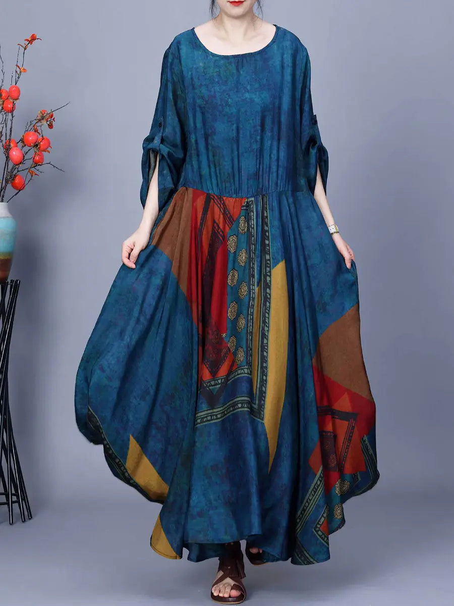 Women Spring Artsy Spliced Loose Maxi Dress Ada Fashion