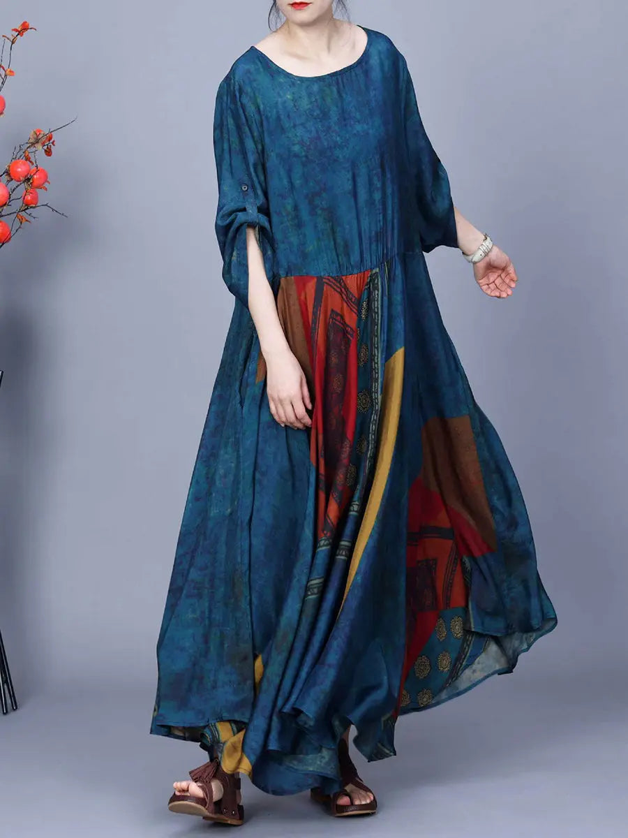 Women Spring Artsy Spliced Loose Maxi Dress Ada Fashion