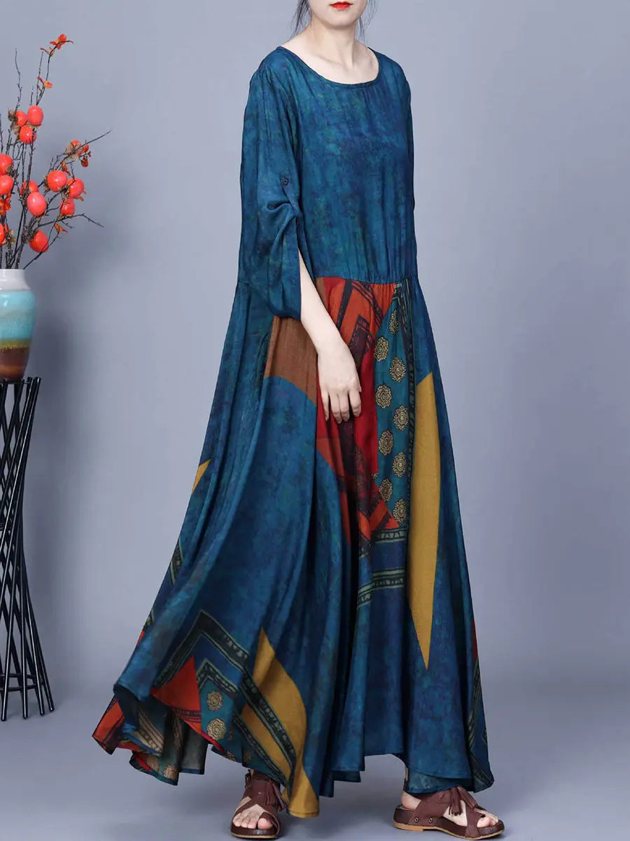 Women Spring Artsy Spliced Loose Maxi Dress Ada Fashion