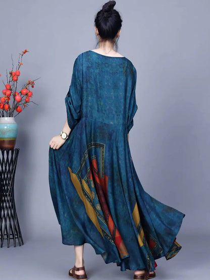 Women Spring Artsy Spliced Loose Maxi Dress Ada Fashion