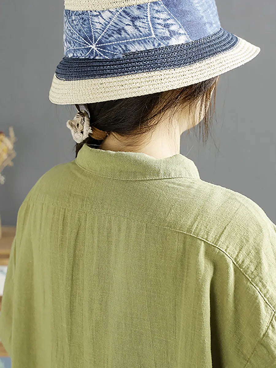 Women Spring Flower Embroidery Linen Shirt Ada Fashion