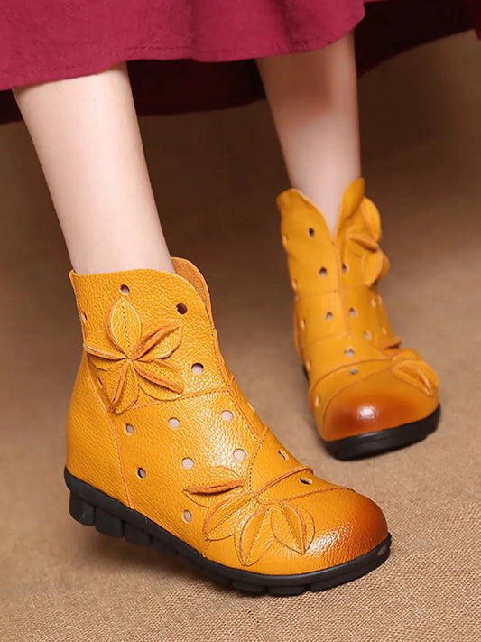 Women Spring Leahter Hollow Out Spliced Boots Ada Fashion