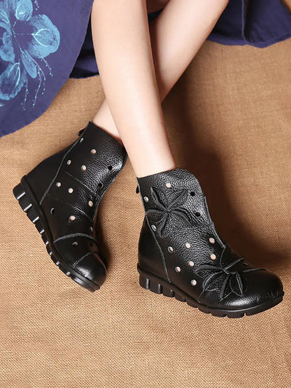 Women Spring Leahter Hollow Out Spliced Boots Ada Fashion