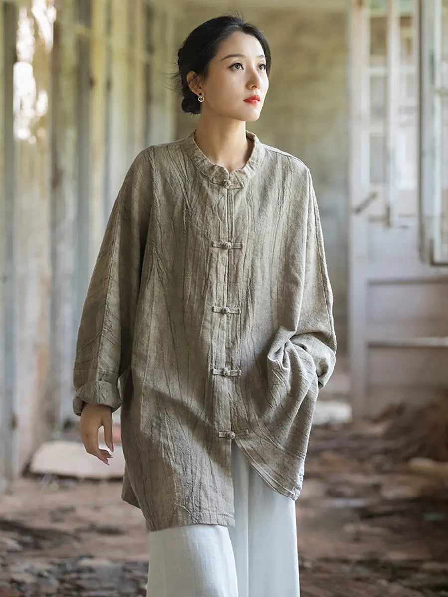 Women Spring Ramie Tie-dye Loose Long Shirt Ada Fashion