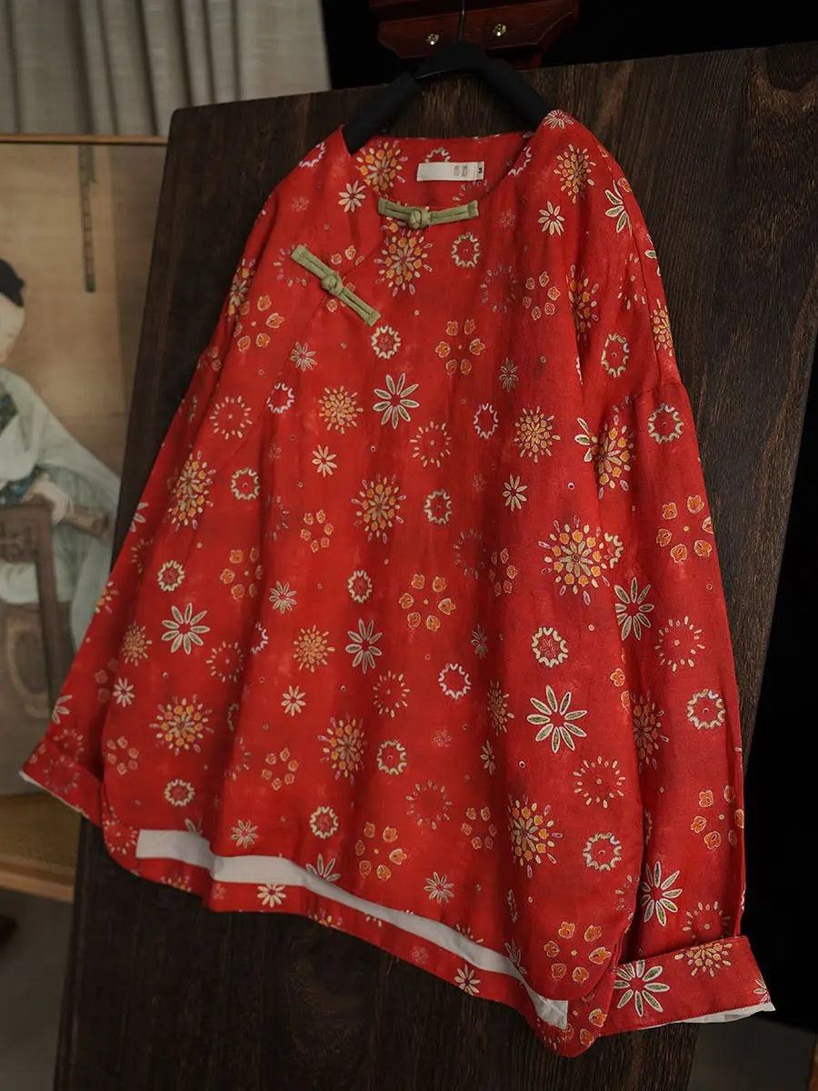 Women Spring Vintage Floral Ramie Padded Coat Ada Fashion