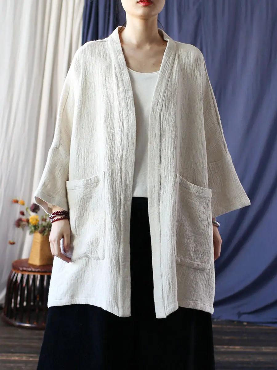 Women Spring Vintage Solid V-Neck Long Coat Ada Fashion