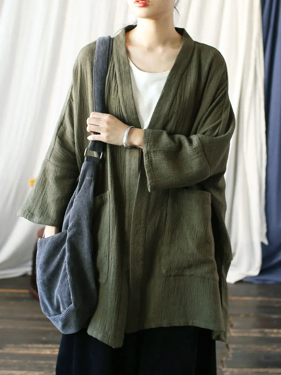 Women Spring Vintage Solid V-Neck Long Coat Ada Fashion