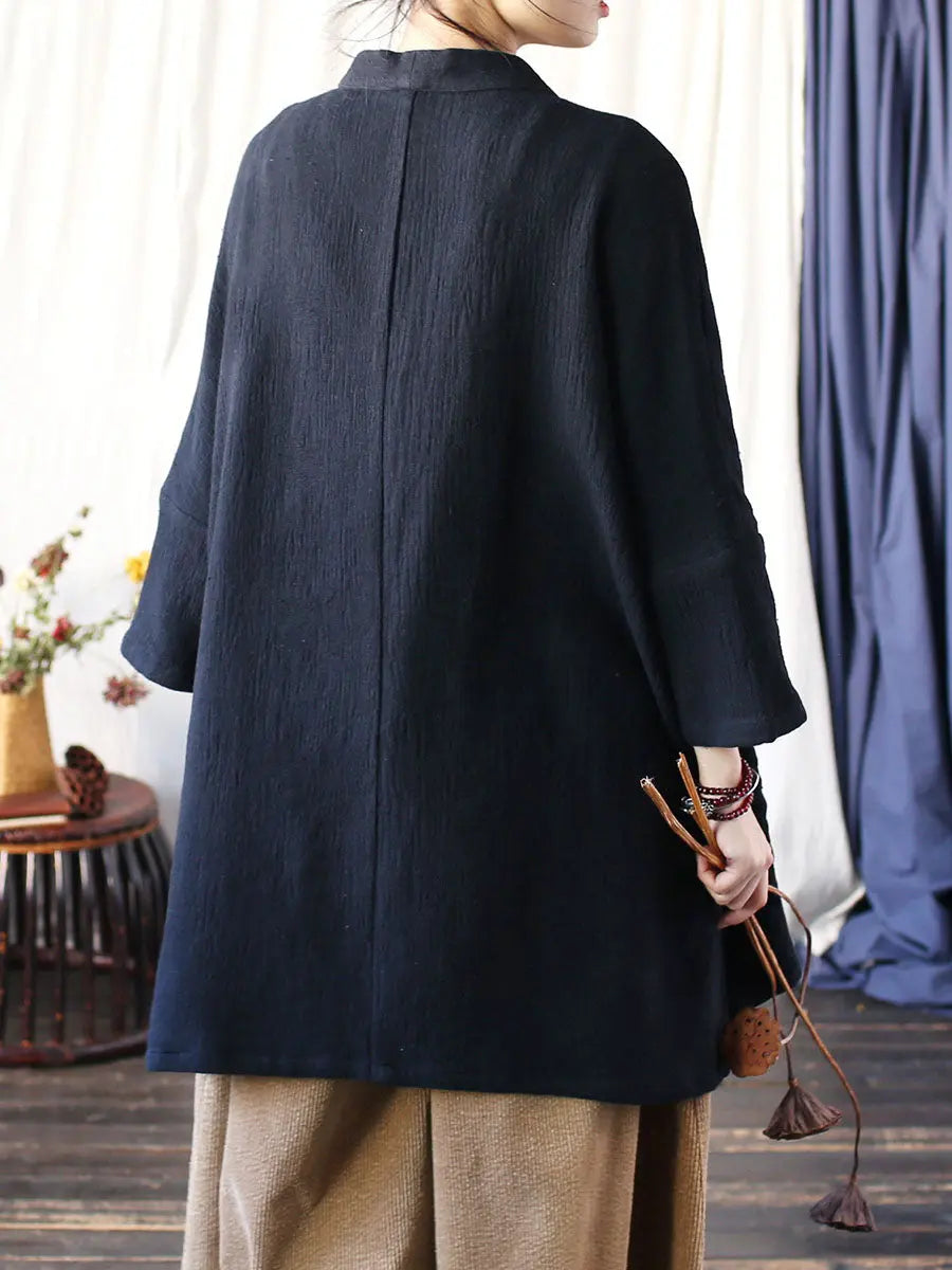 Women Spring Vintage Solid V-Neck Long Coat Ada Fashion