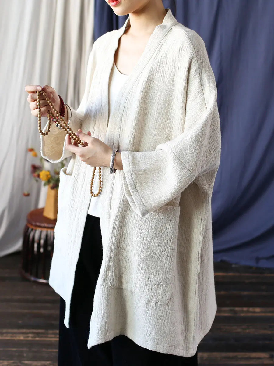 Women Spring Vintage Solid V-Neck Long Coat Ada Fashion
