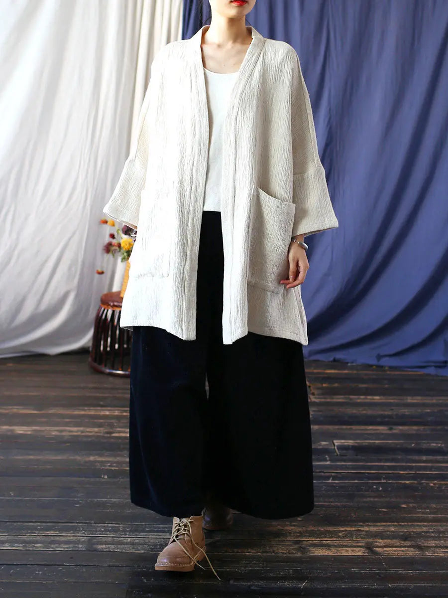 Women Spring Vintage Solid V-Neck Long Coat Ada Fashion