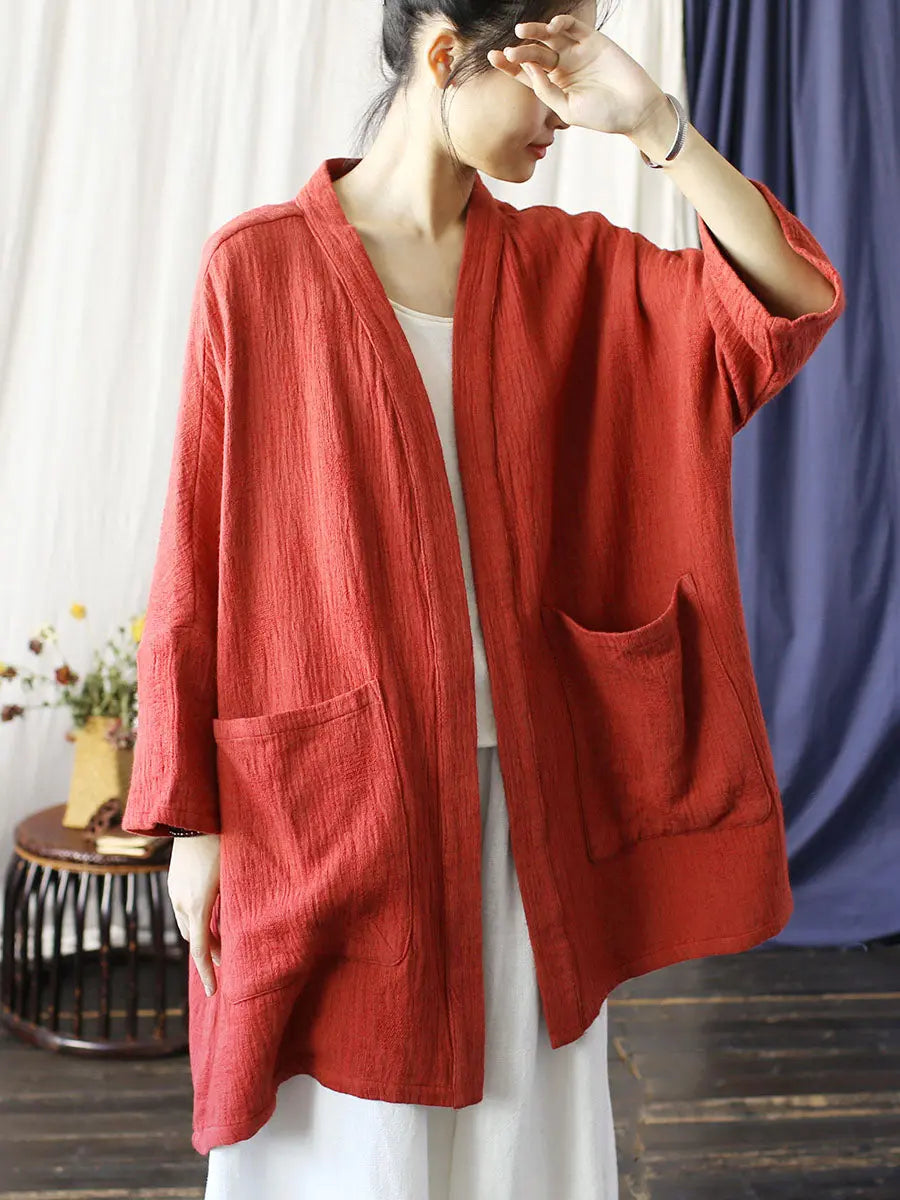 Women Spring Vintage Solid V-Neck Long Coat Ada Fashion