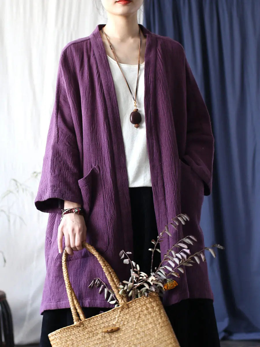 Women Spring Vintage Solid V-Neck Long Coat Ada Fashion