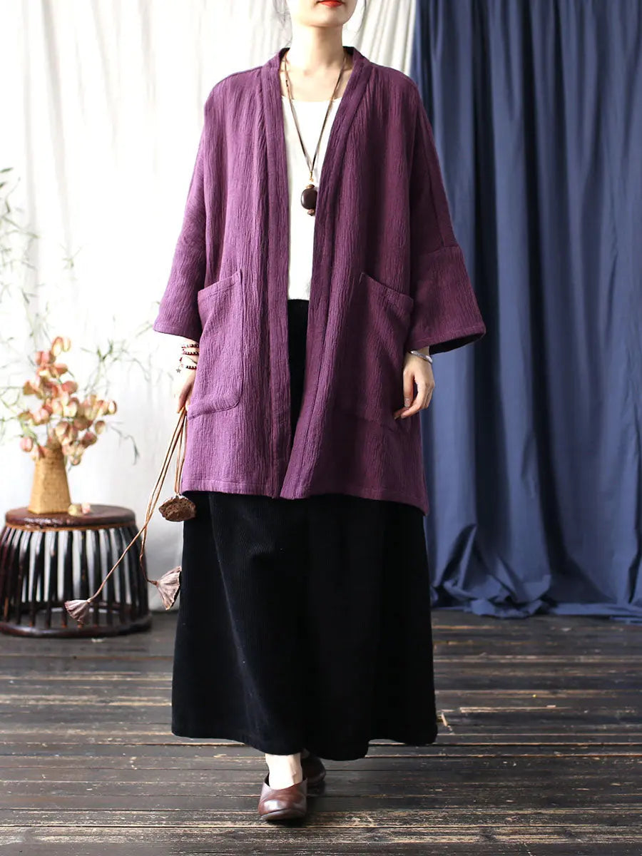 Women Spring Vintage Solid V-Neck Long Coat Ada Fashion