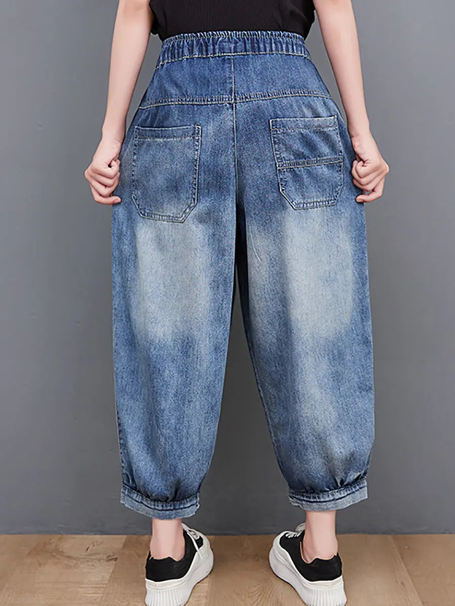 Women Spring Wahed Spliced Denim Pants Ada Fashion