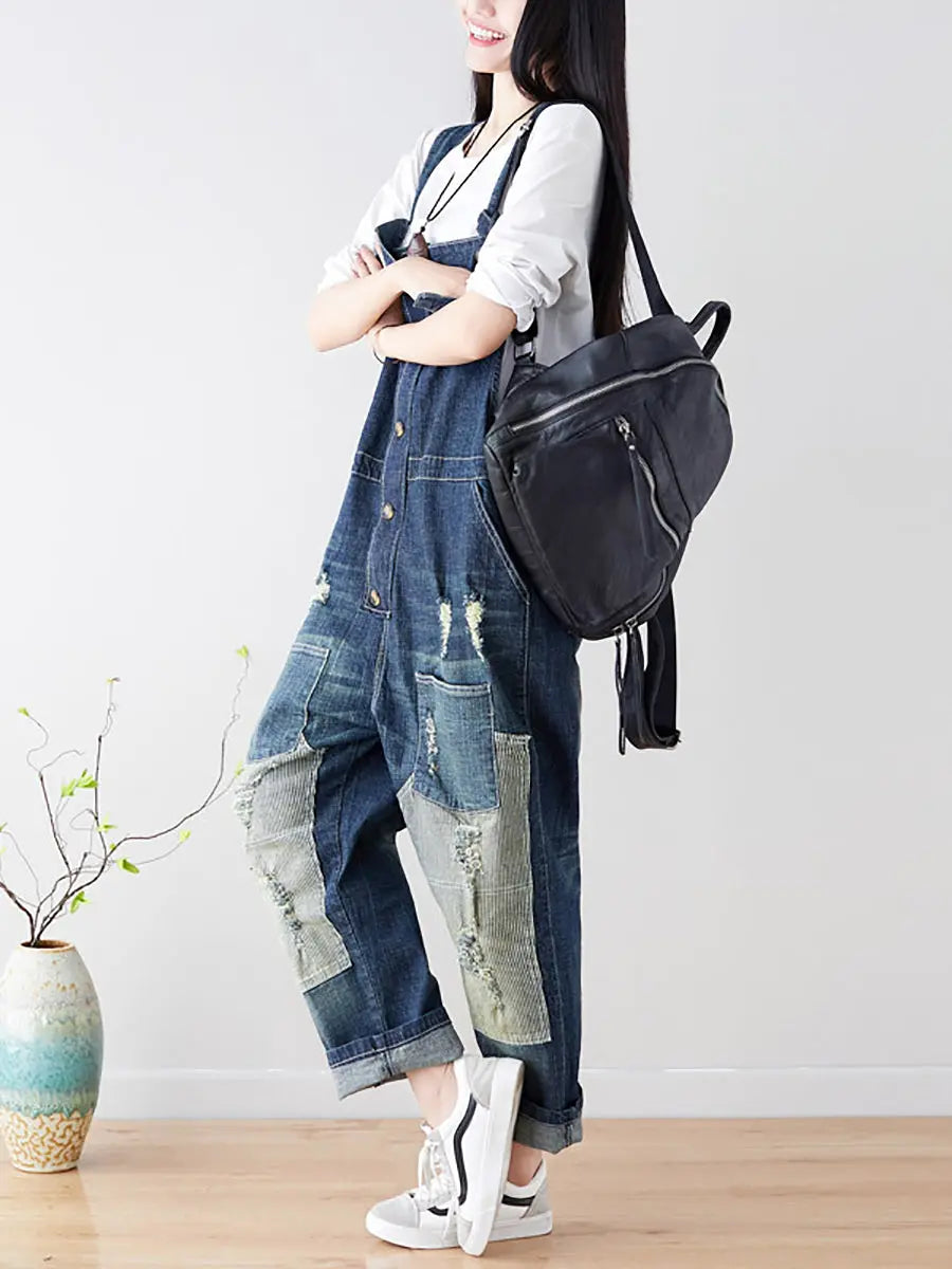 Women Spring Worn Spliced Denim Jumpsuits Ada Fashion