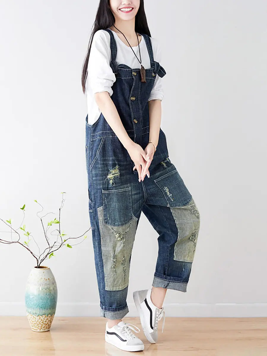 Women Spring Worn Spliced Denim Jumpsuits Ada Fashion