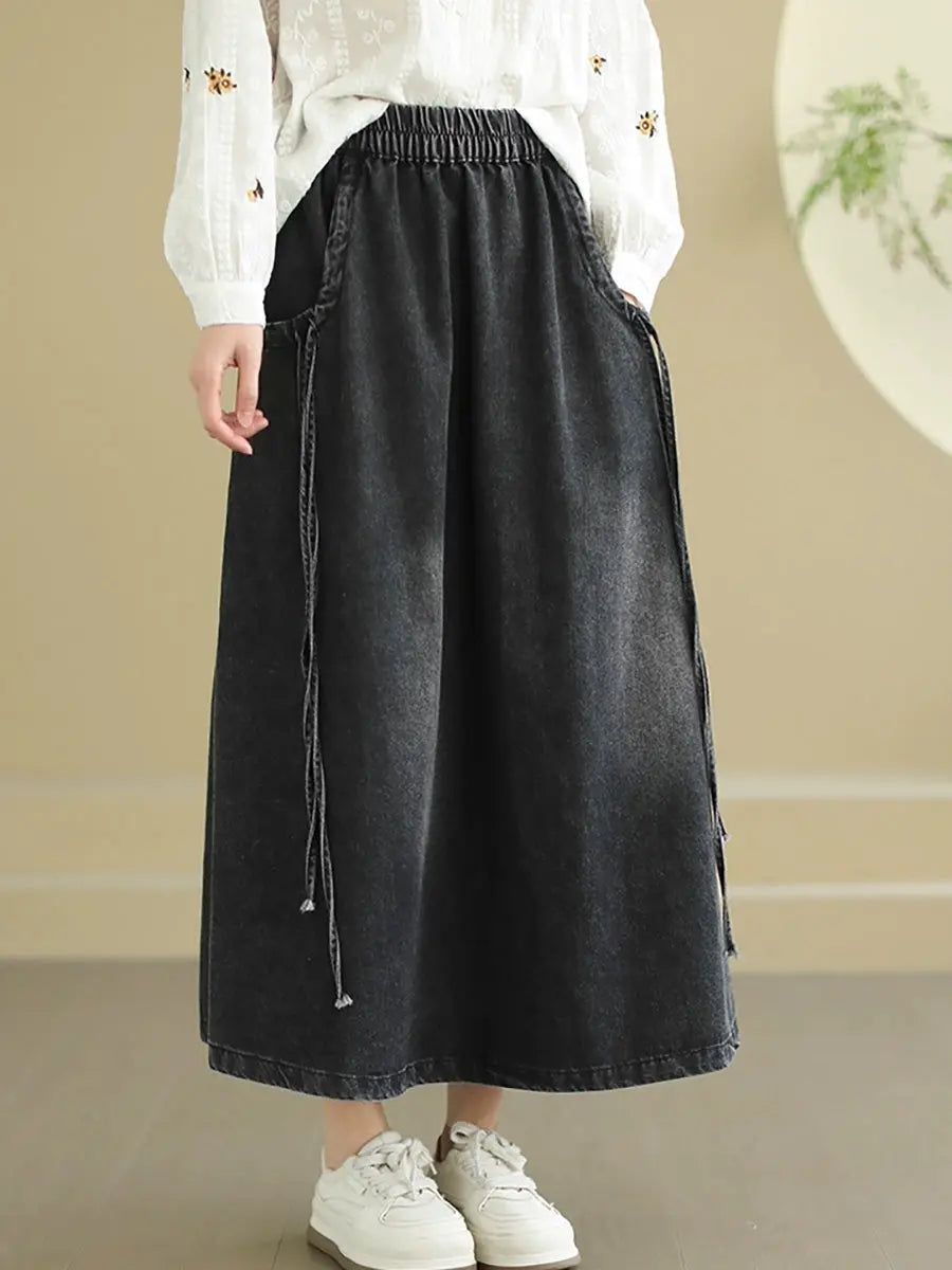 Women Spring Worn Washed Demin Spliced Skirt Ada Fashion