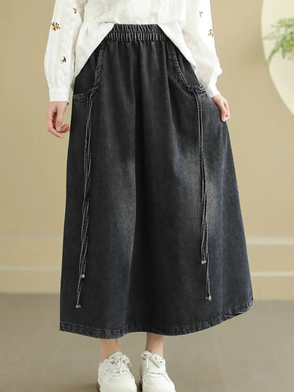 Women Spring Worn Washed Demin Spliced Skirt Ada Fashion