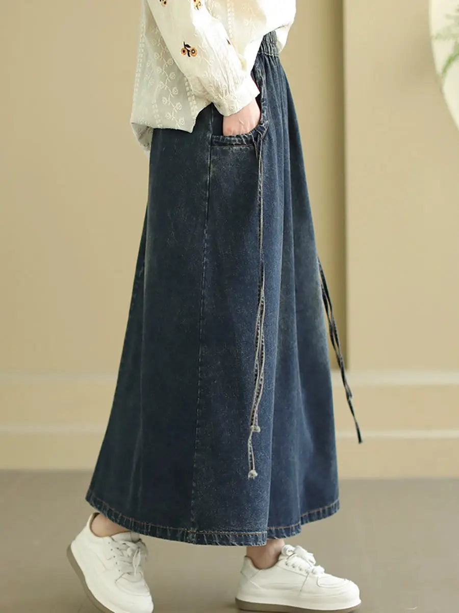 Women Spring Worn Washed Demin Spliced Skirt Ada Fashion