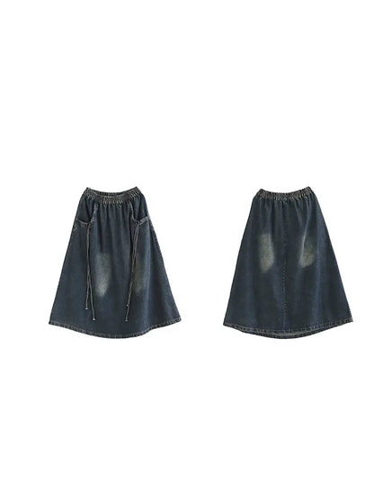 Women Spring Worn Washed Demin Spliced Skirt Ada Fashion