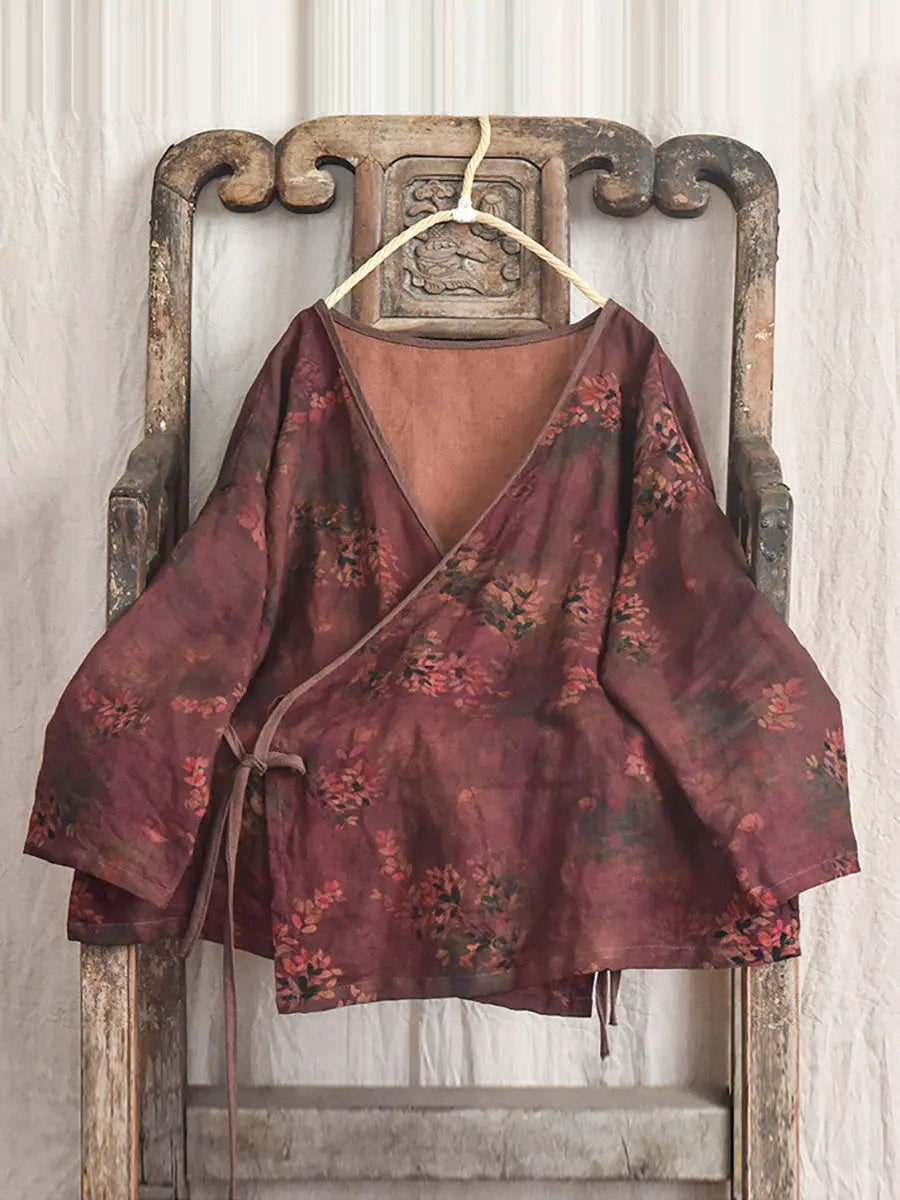 Women Vintage Floral Print Spring Slant-Closure Coat Ada Fashion