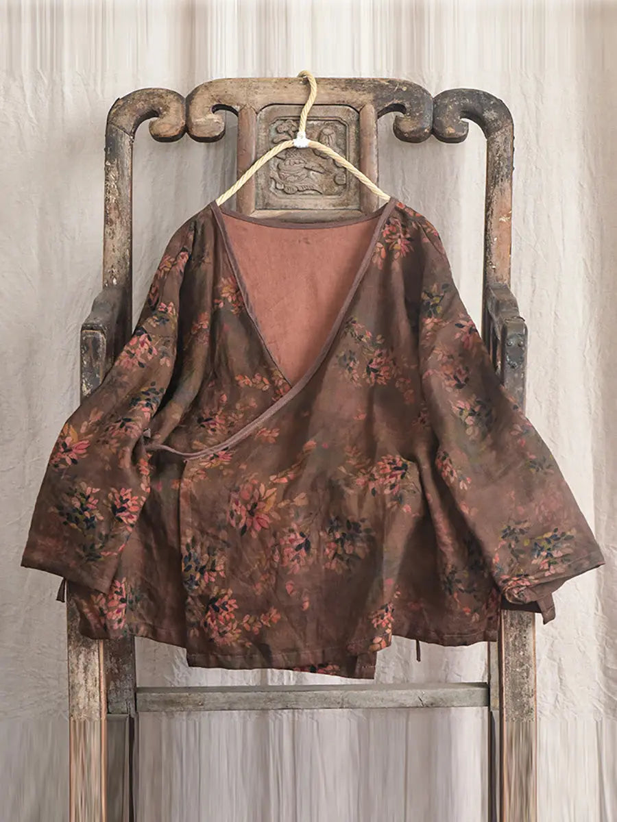 Women Vintage Floral Print Spring Slant-Closure Coat Ada Fashion