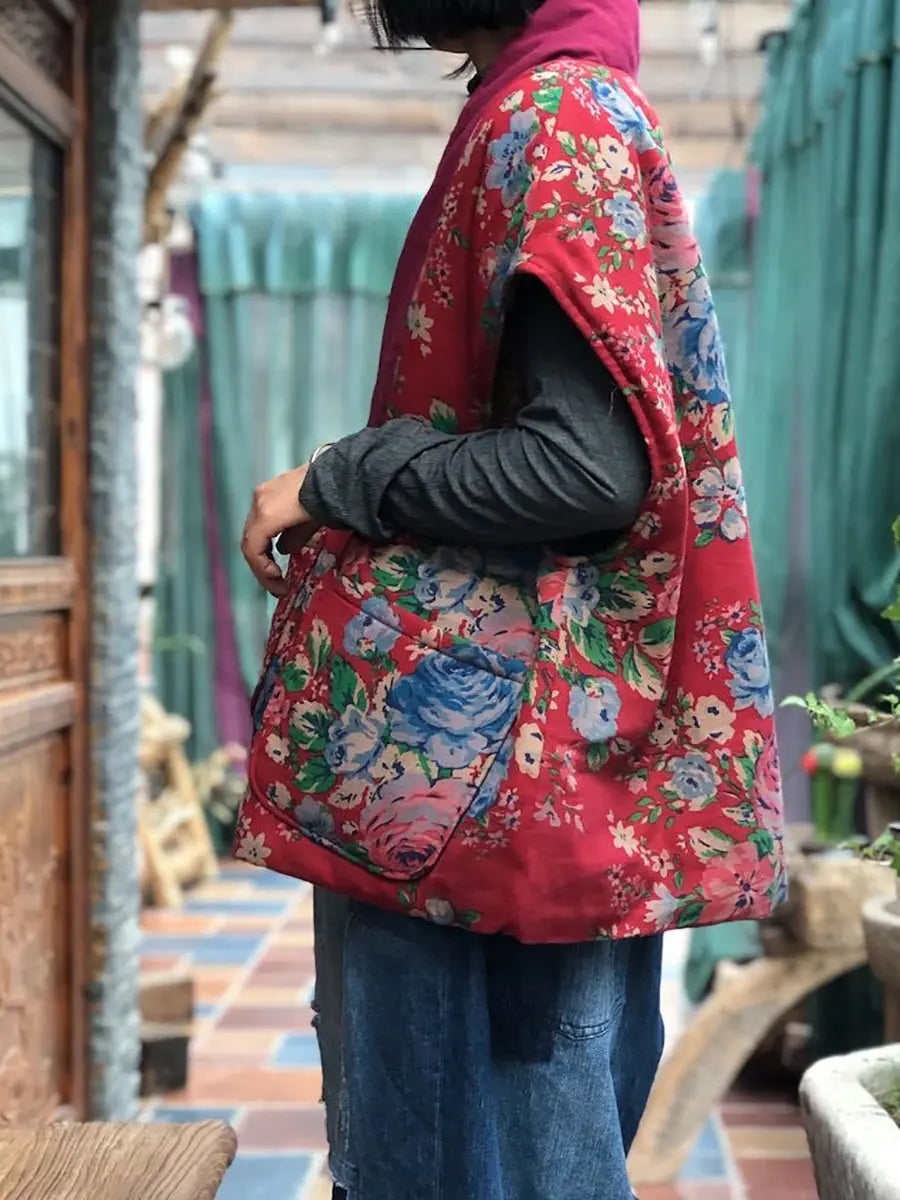 Women Vintage Floral Spliced V-neck Vest Coat Ada Fashion