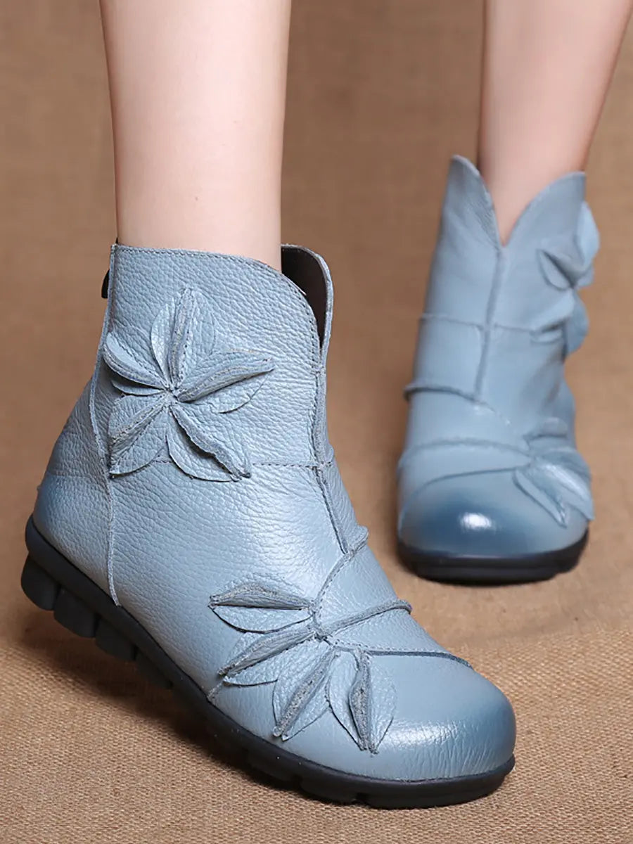 Women Vintage Leather Spliced Ankle Boots Ada Fashion