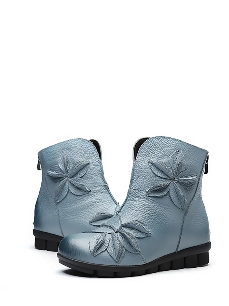 Women Vintage Leather Spliced Ankle Boots Ada Fashion